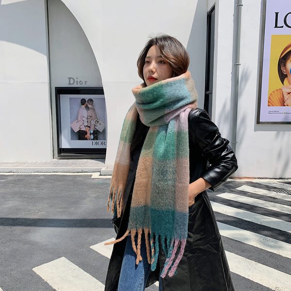 Wholesale Winter Tassel Plaid Scarf Mid-length Thickened Online Hot Sale