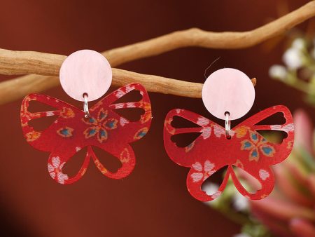 Wholesale Women s Red Cutout Acrylic Butterfly Vintage Premium Earrings For Discount