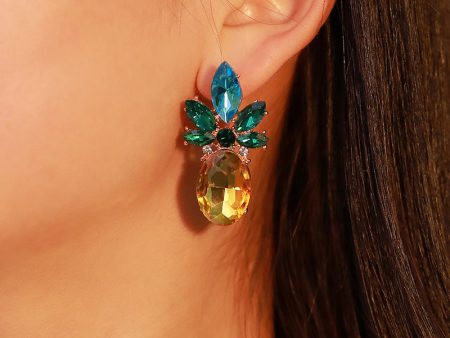 WholesaleNew Creative Trend Rhinestone Crystal Pineapple Stud Earrings Personalized Fruit Earrings Cheap