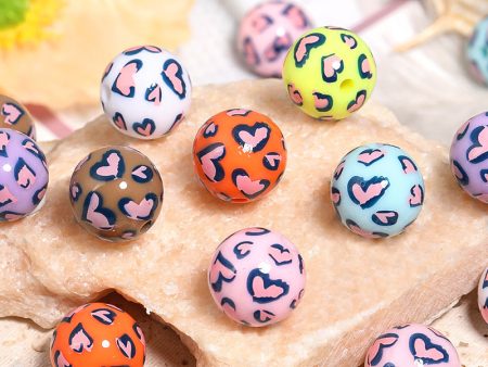 Wholesale 100pcs Acrylic Love Leopard Print DIY Beads on Sale