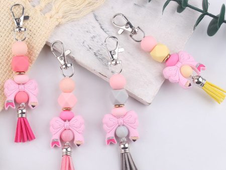 Wholesale Bow Silicone PU Short Tassel Keychain Sale