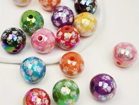 Wholesale 100PCS PACK UV Coloured Acrylic Cat s Paw Pattern Beads Hot on Sale