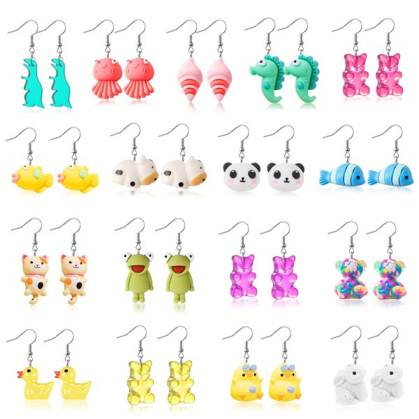 Wholesale 17pcs pack Simulated fun animals, funny resin animal earrings set Supply