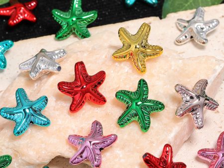 Wholesale 100pcs Electroplated Metallic Starfish Acrylic Pentagram Straight Hole DIY Beads For Cheap