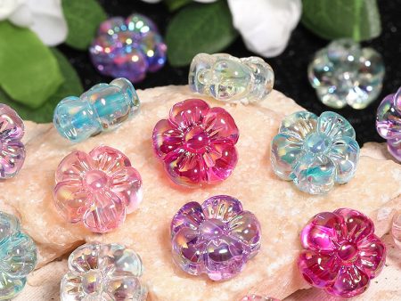 Wholesale 100pcs High Transparency Acrylic Five-petal Flower UV Plated Flower Diy Loose Beads Sale