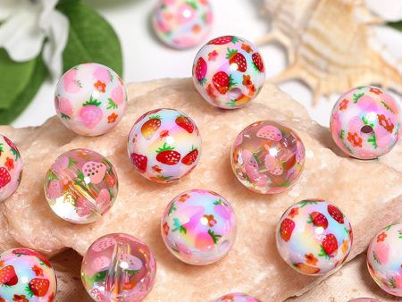 Wholesale 100pcs Acrylic Milk Strawberry DIY Printed Beads Fashion