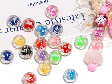 Wholesale 100pcs Christmas Color Printed Beads Metallic Snowflake DIY Beads Hot on Sale