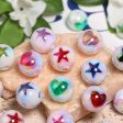 Wholesale  100pcs 16mmMilk White Sugar Core Acrylic Colored Heart-shaped Five Pointed Star Round Beads Fashion