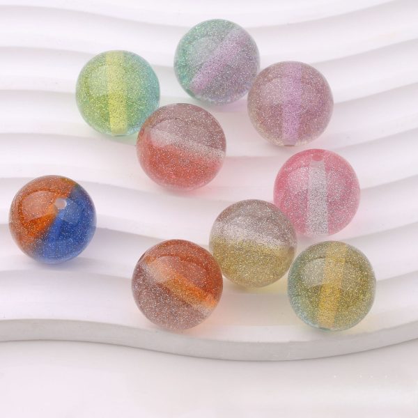 Wholesale 100pcs 20mm Fine Flash Two-color Diamond Sand Resin Straight Hole DIY Beads For Sale