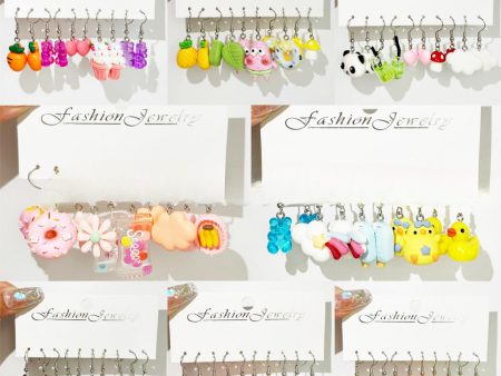 Wholesale 5pcs pack Hot Sale Acrylic Bear, Little Fresh Cute Duck, Funny Food Play Earrings Set Online Hot Sale